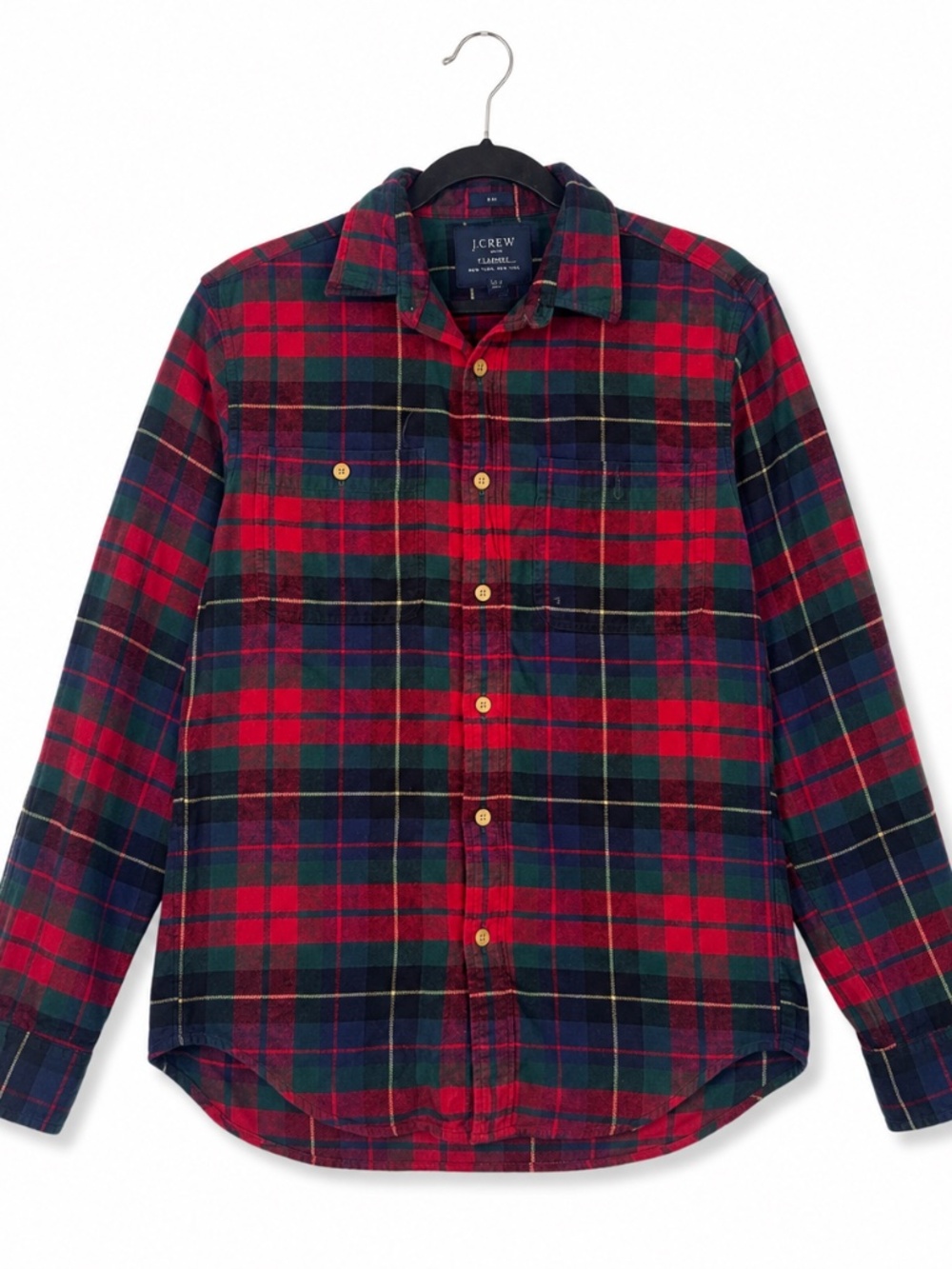 Share J.Crew Men's Slim Fit Flannel Shirt Size S Red Green Blue Plaid Long Sleev